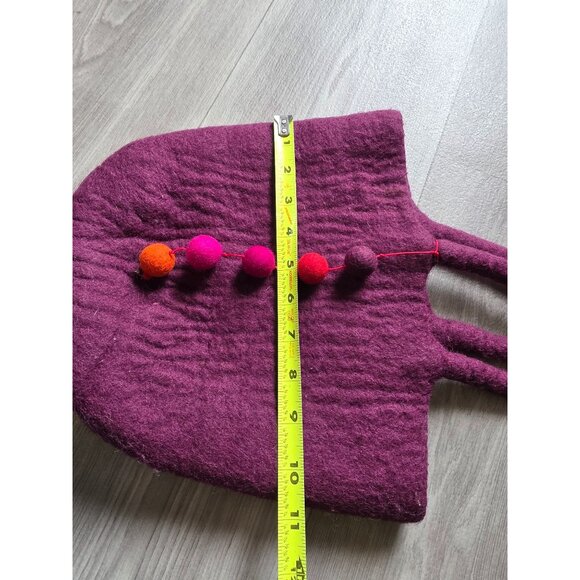 Handcrafted Wool Felt Tote Bag With Pom-Pom Accents - Purple - Picture 5 of 5